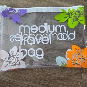 NWOT Bloomingdales Clear Plastic Floral Medium Travel Bag Cosmetic Bag